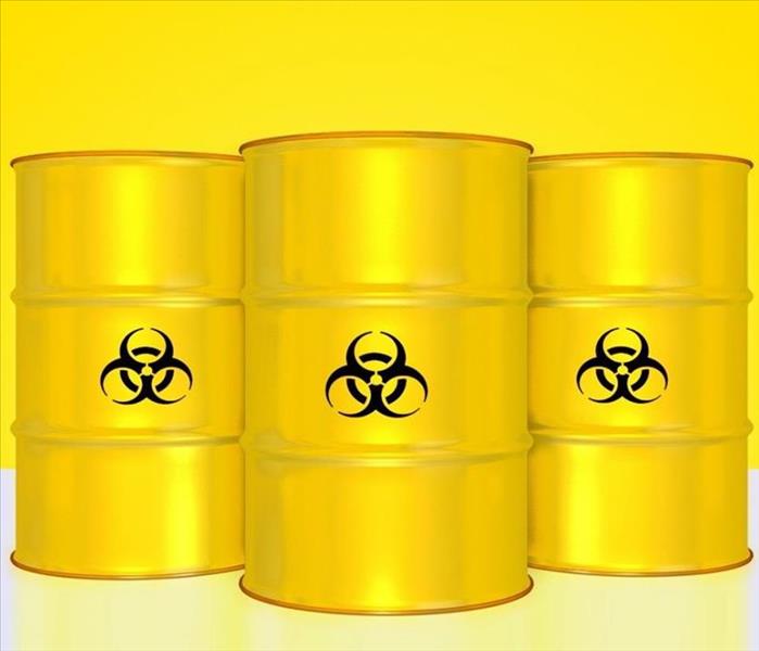 yellow cans with biohazard symbol